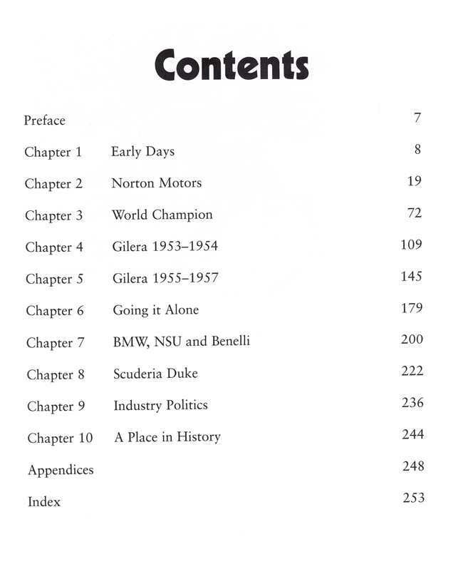 Book contents page with chapter list and page numbers