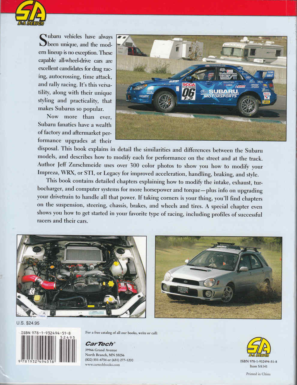 Car performance guide book back page with text and two vehicle photos