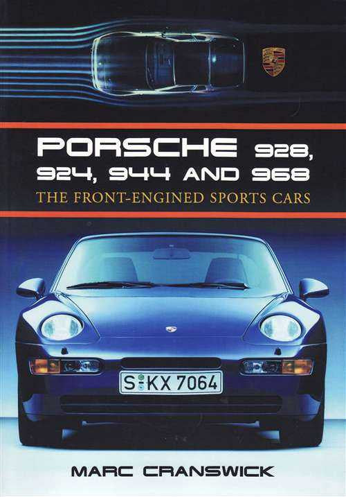 Sports car book cover with Porsche crest and dark blue front vehicle