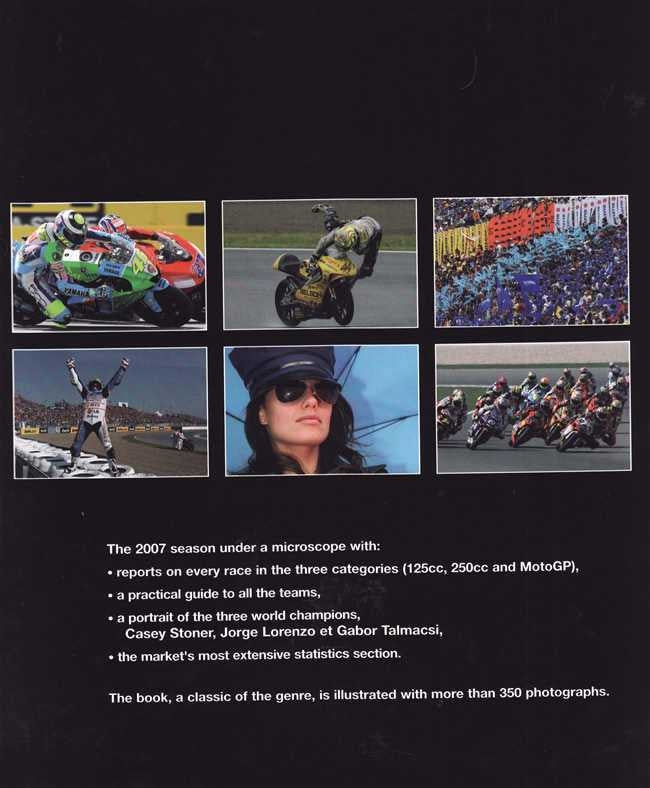Motorcycle Yearbook 2007 back cover with racing photos and book description