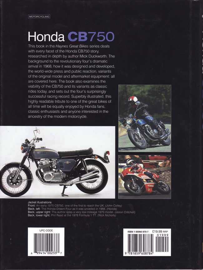 Motorcycle service manual back cover with bike photo and barcode labels