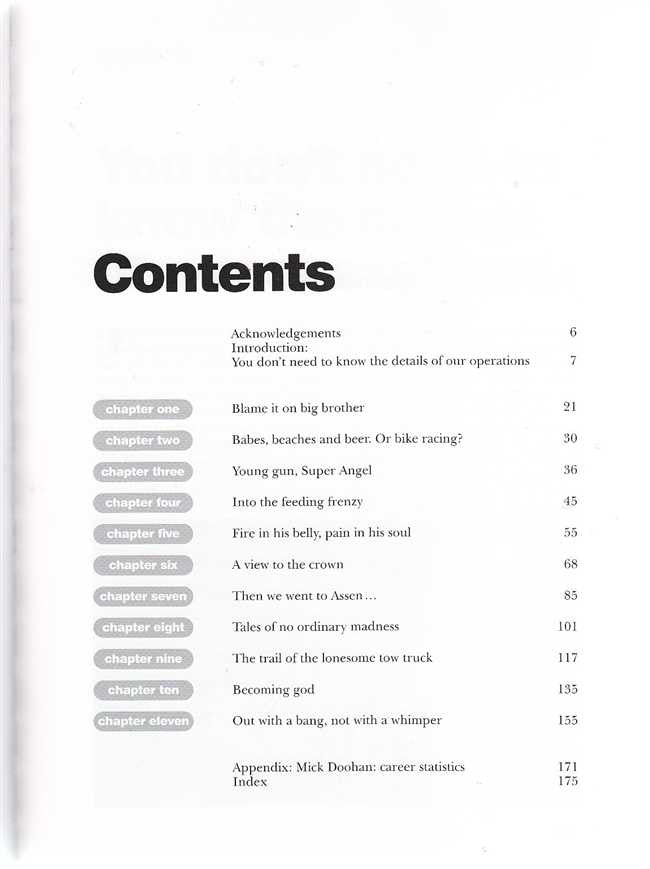Book contents page with heading and chapter list