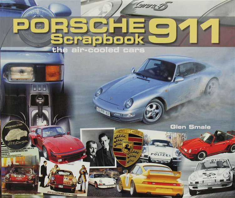 Porsche 911 scrapbook cover with classic car collage and title text, blue and red sports cars