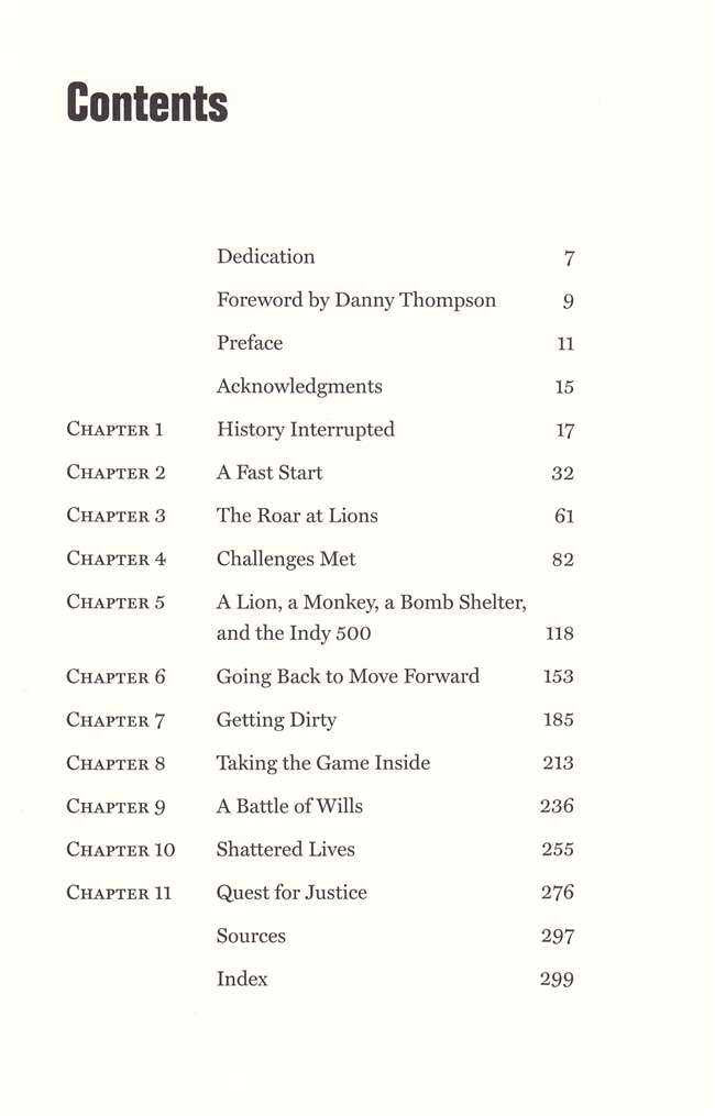 Book page with table of contents listing chapters and page numbers