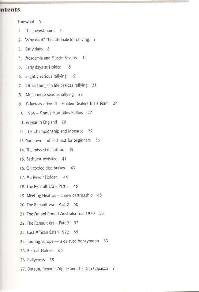 Book contents page with numbered list of sections
