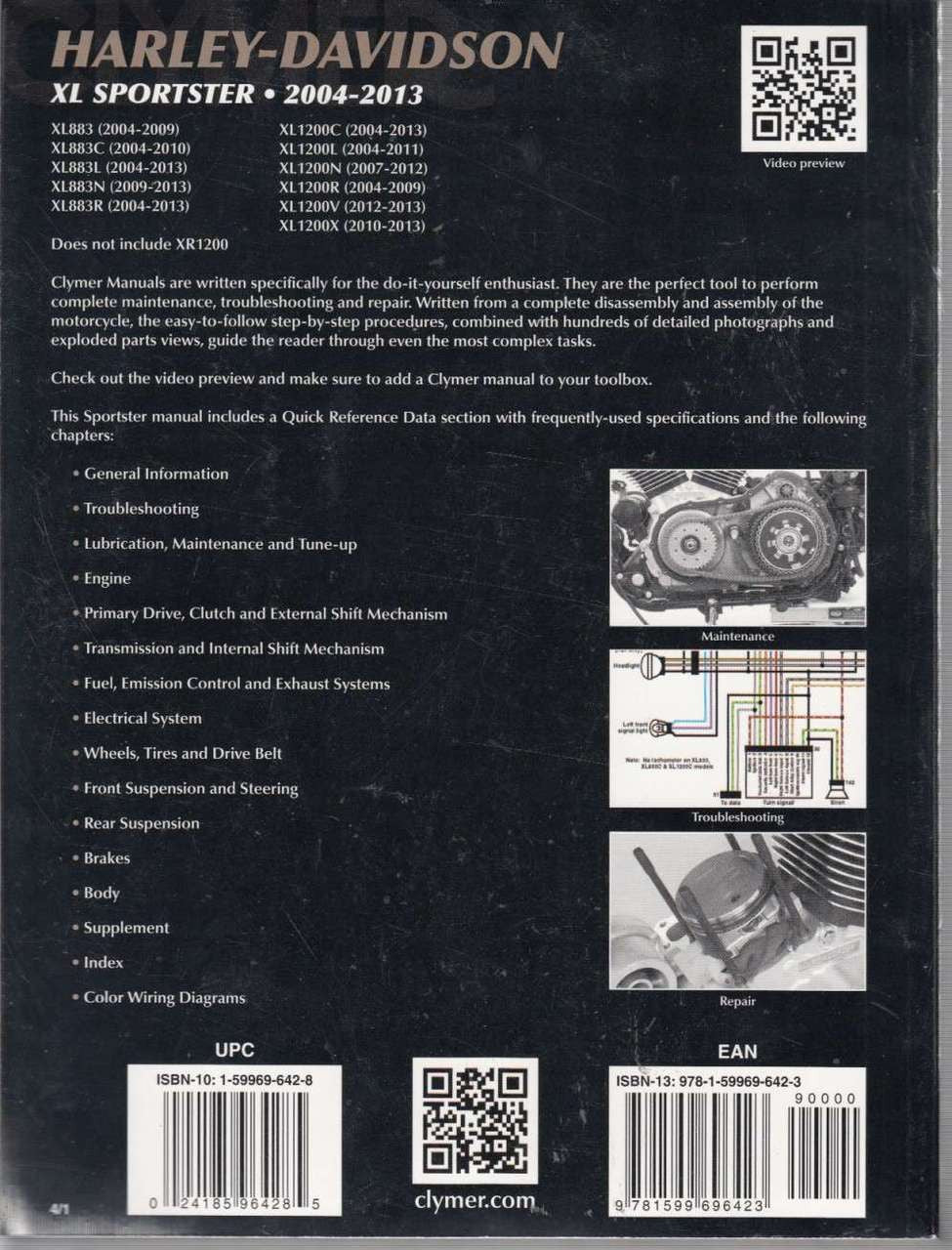 Harley-Davidson XL Sportster workshop manual, back cover with diagrams and barcodes