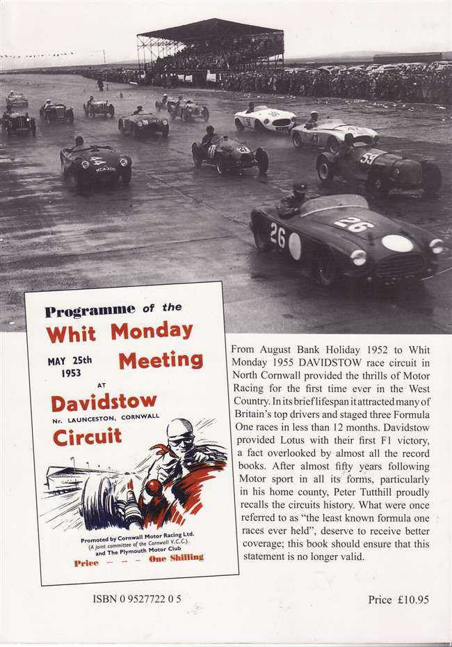 Signed motor racing history book cover with Whitsunday Meeting text and car image