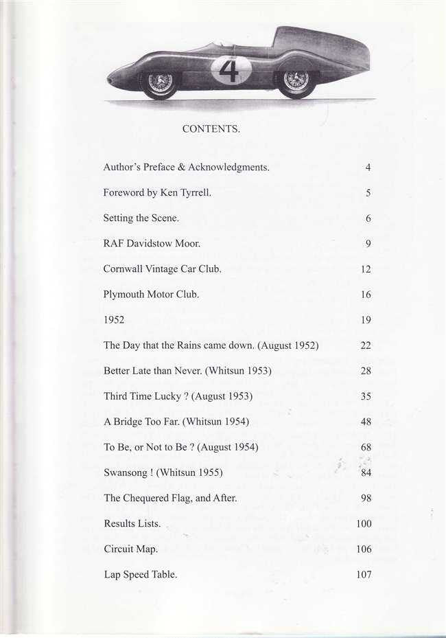 Book contents page listing chapters and page numbers