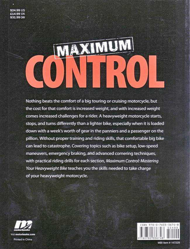 Motorcycle training book, dark back cover with text and barcode