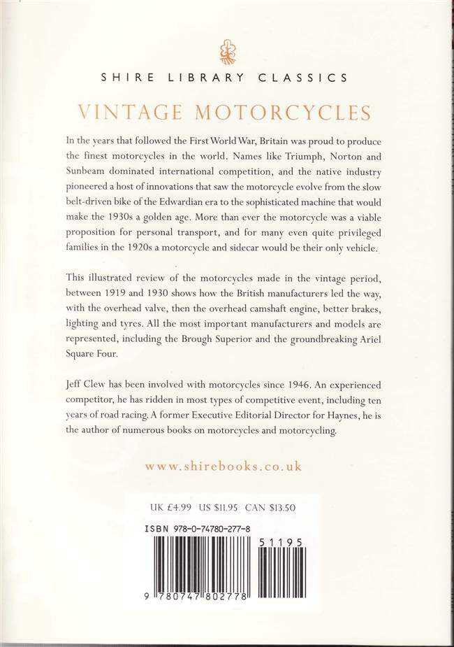 Vintage Motorcycles book back cover with dense text and barcode
