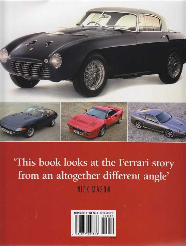 Ferrari Design hardback book cover with black car photo and barcode back panel