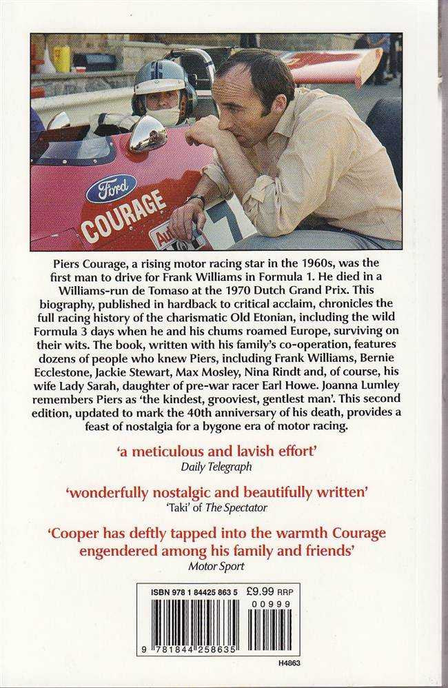 Paperback book back cover with car photo, synopsis text, and ISBN barcode.