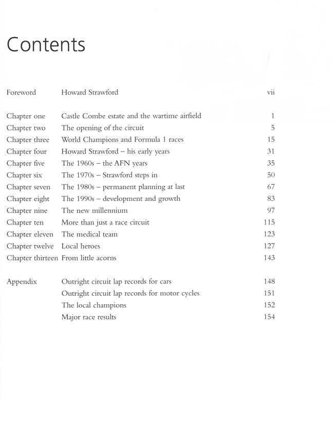 Paperback book contents page with chapter list titled Contents