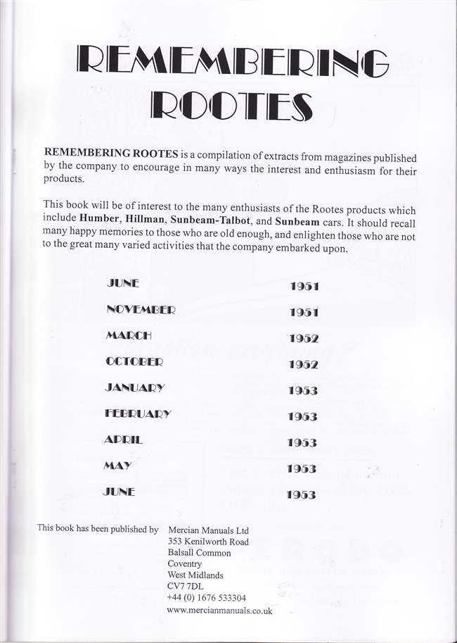 Remembering Rootes: Volume 1
