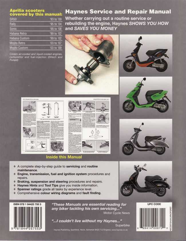Aprilia SR50, Rally, Sonic, Habana, Mojito Scooters 1993 - 2009 Workshop Manual