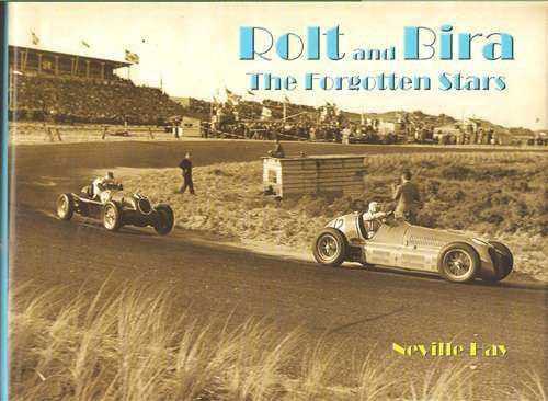 Motorsport book cover with two classic race cars on track and title header