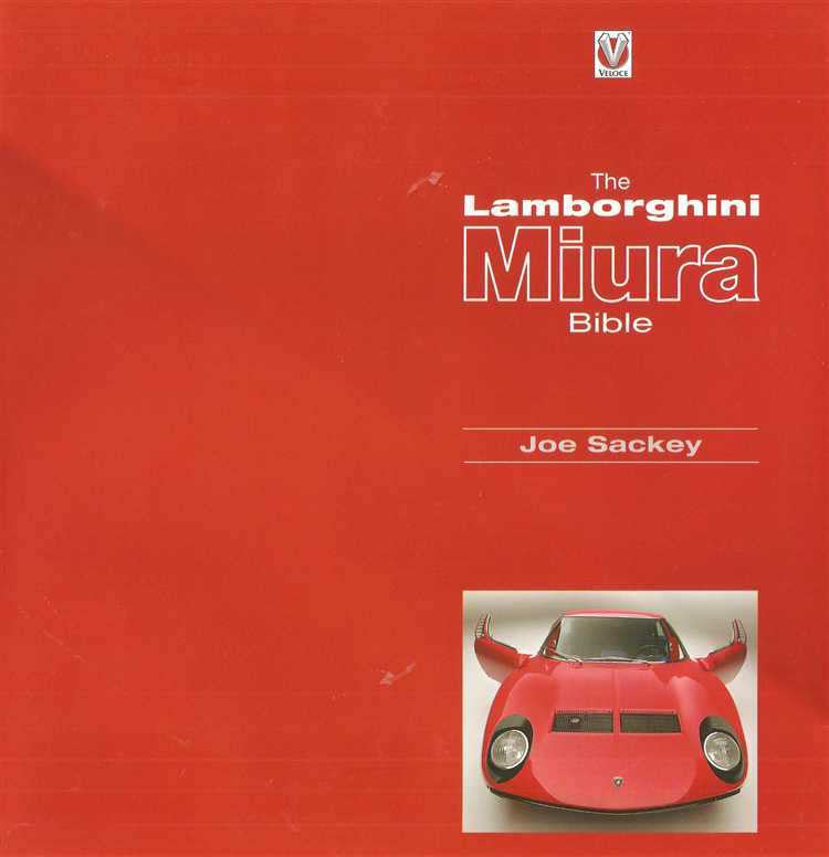 Automotive reference book front cover with red design and Lamborghini Miura image