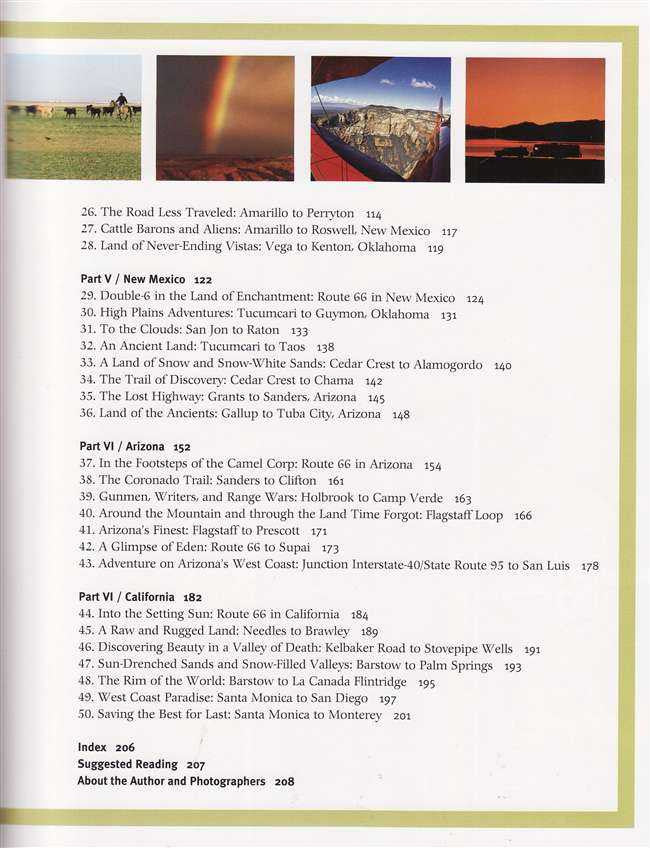 Book index page with route itinerary text and section headings