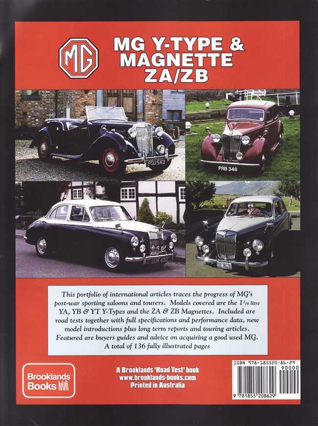 MG Y-Type & Magnette ZA/ZB road test portfolio back cover with brief description
