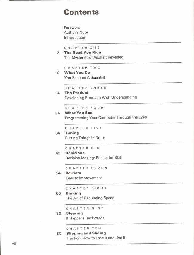 Book table of contents page with chapter headings and page numbers