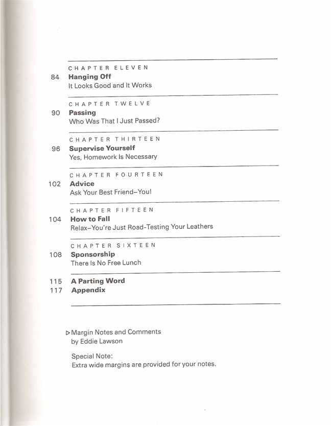 Book table of contents page with chapter headings and notes section