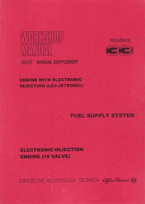 Workshop manual supplement cover: fuel supply system and electronic injection engine