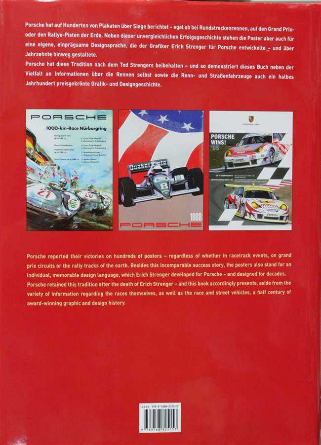 Red Porsche 911 poster book back cover with photo collage and barcode label