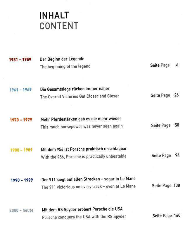 Book contents page listing years 1951–1959 through 2000–present with page numbers