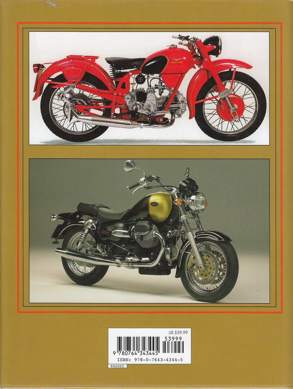 Motorcycle book back cover with red and black Moto Guzzi motorcycles