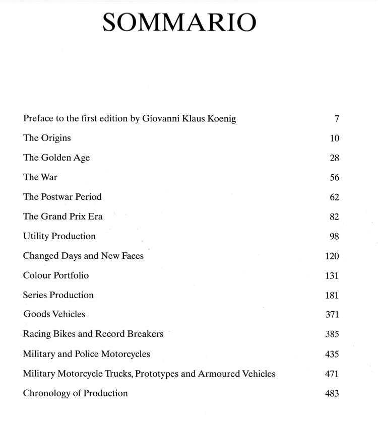 Moto Guzzi The Complete History From 1921 book contents page with chapter list and page numbers