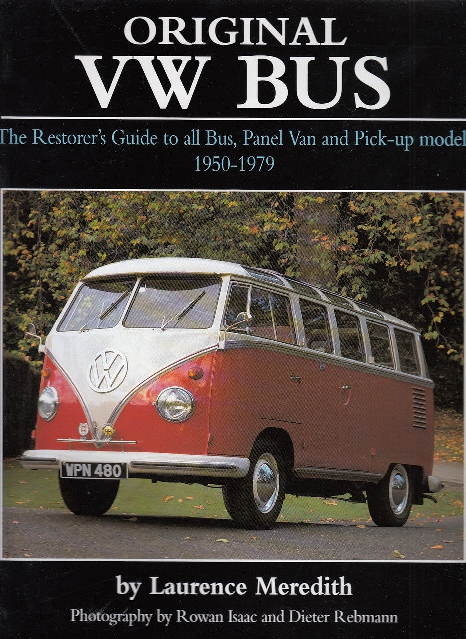 Original VW Bus guide book cover with red-and-white van photo and Lawrence Meredith