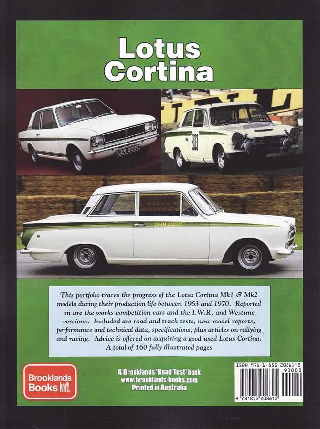 Lotus Cortina road test portfolio book cover with three classic car photos