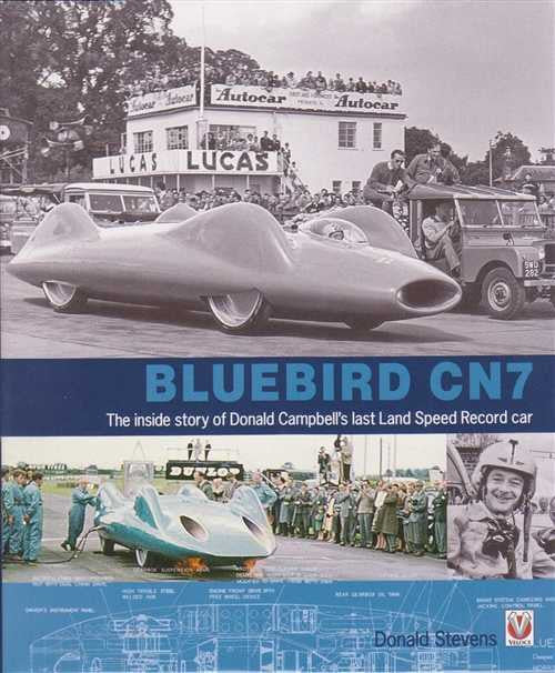 Land speed record car book cover with Bluebird CN7 illustration and crowd scene