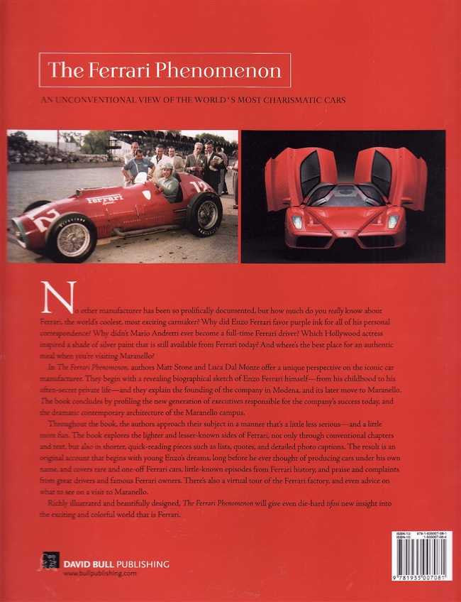 Red book cover with Ferrari car photos, title and barcode