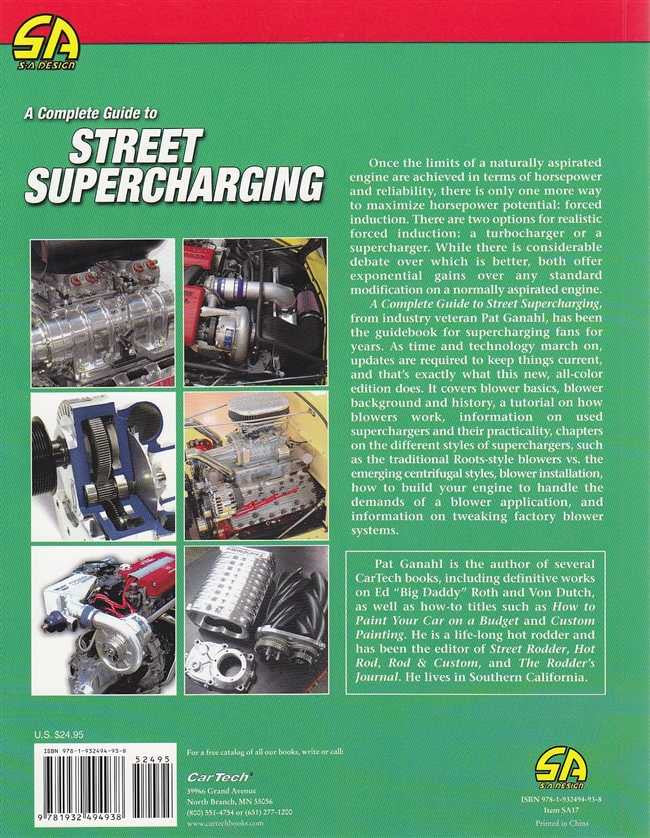 Street supercharging guide book cover with engine parts and title text