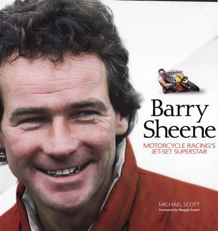 Motorcycle racing book cover with smiling portrait, small racing motorcycle, and title