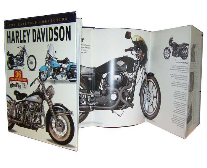 Harley Davidson motorcycle book open gatefold spread with bike photos