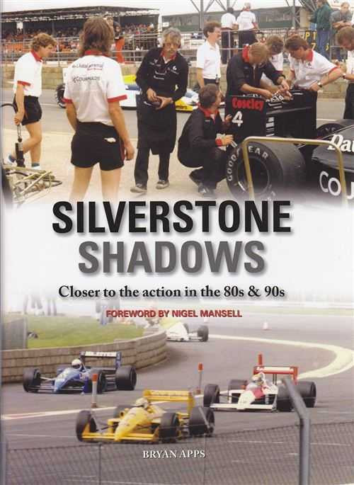 Racing book cover titled Silverstone Shadows with subtitle about the 80s and 90s