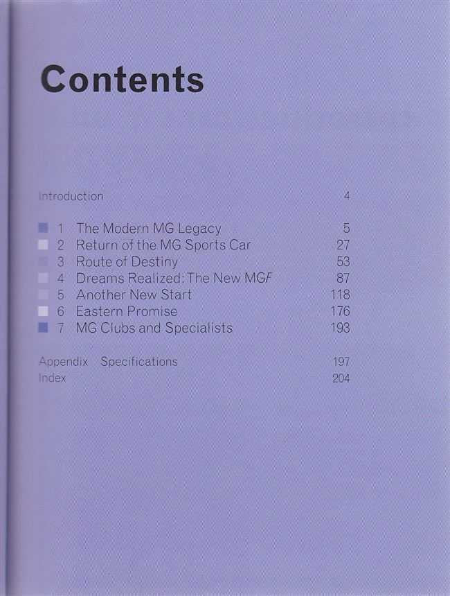 Book contents page with a Contents header and numbered section list