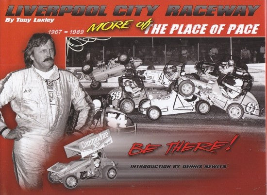 Racing history book cover with driver portrait and vintage race cars