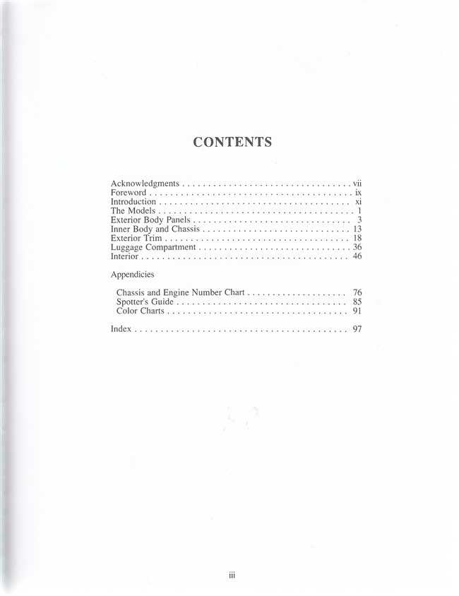 Book contents page with 'CONTENTS' heading and section list