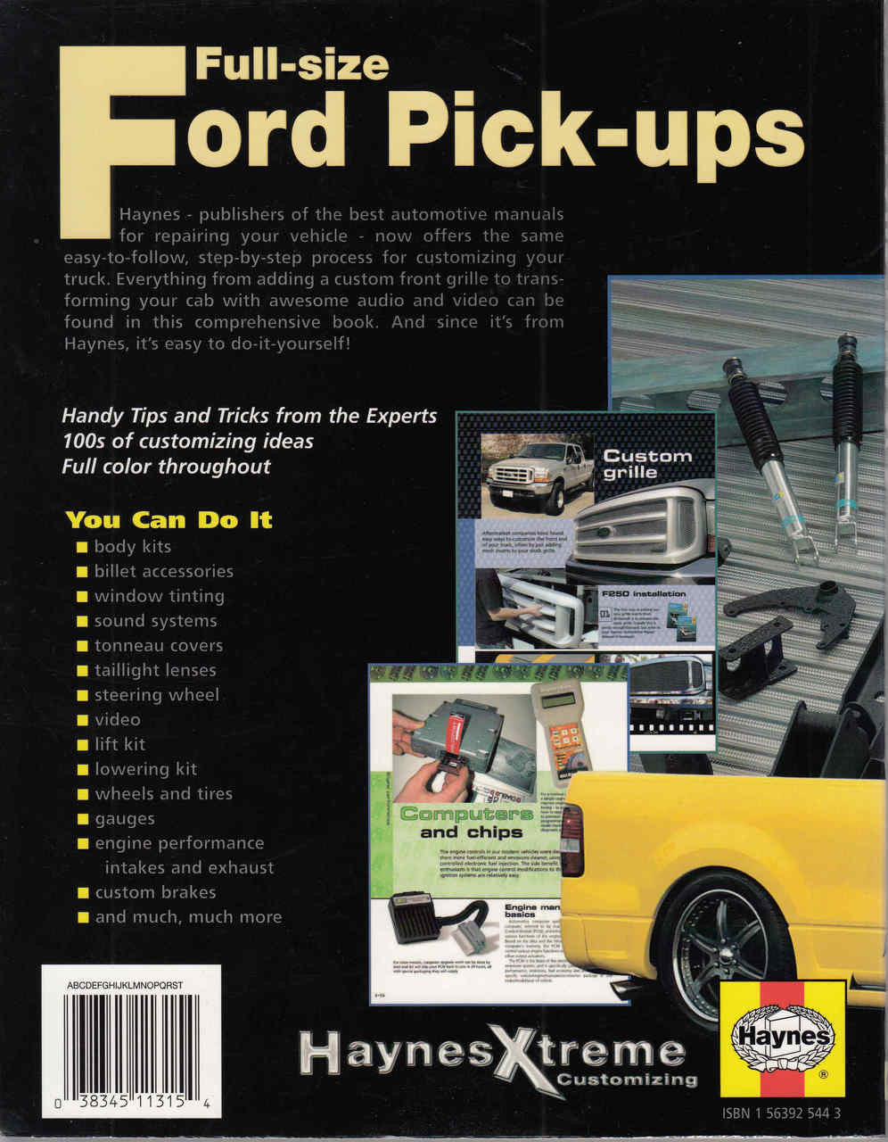 Full-size Ford pick-ups HaynesXtreme customizing book cover with yellow truck and parts