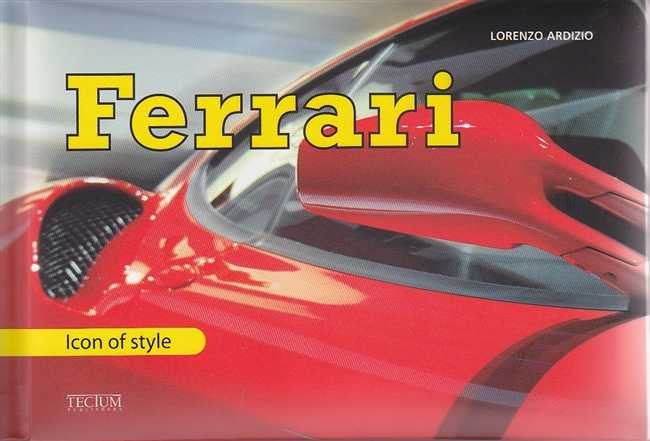 Ferrari book cover, red sports car with large Ferrari title