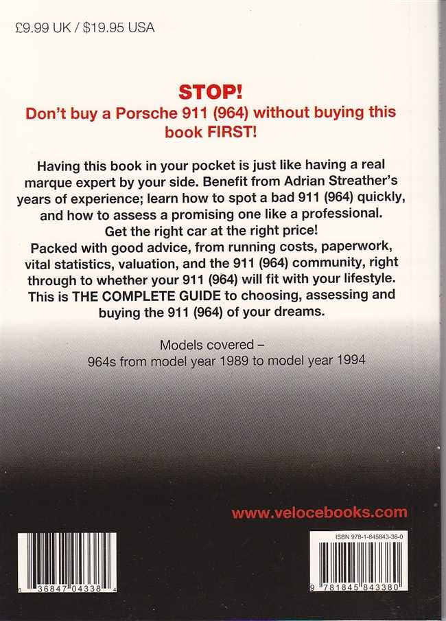 Paperback Porsche 911 (964) buyer's guide, 1989–1994, with back-cover summary text.