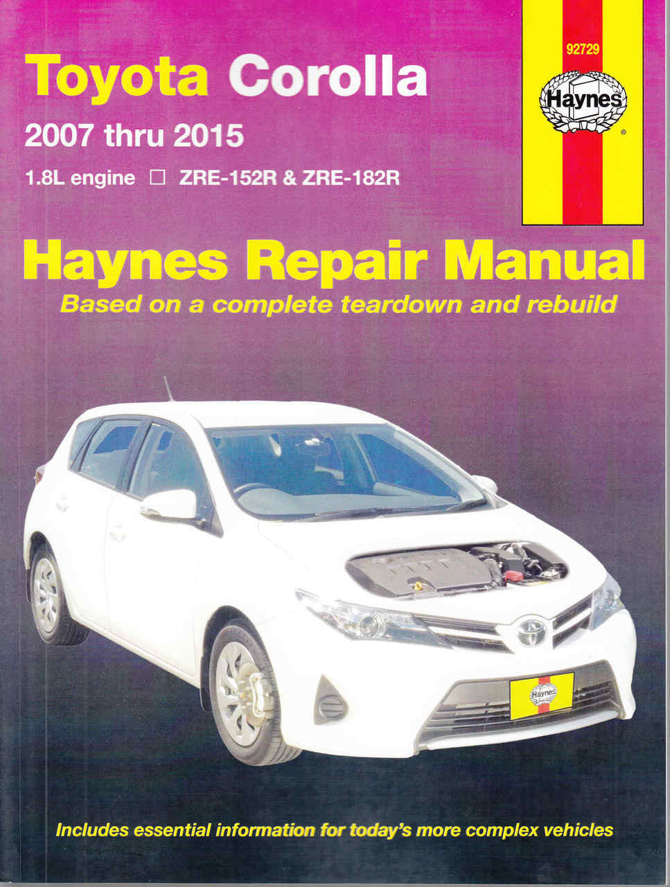 Toyota Corolla 1.8 litre engine ZRE-152R & ZRE-182R 2007 - 2015 Workshop Manual