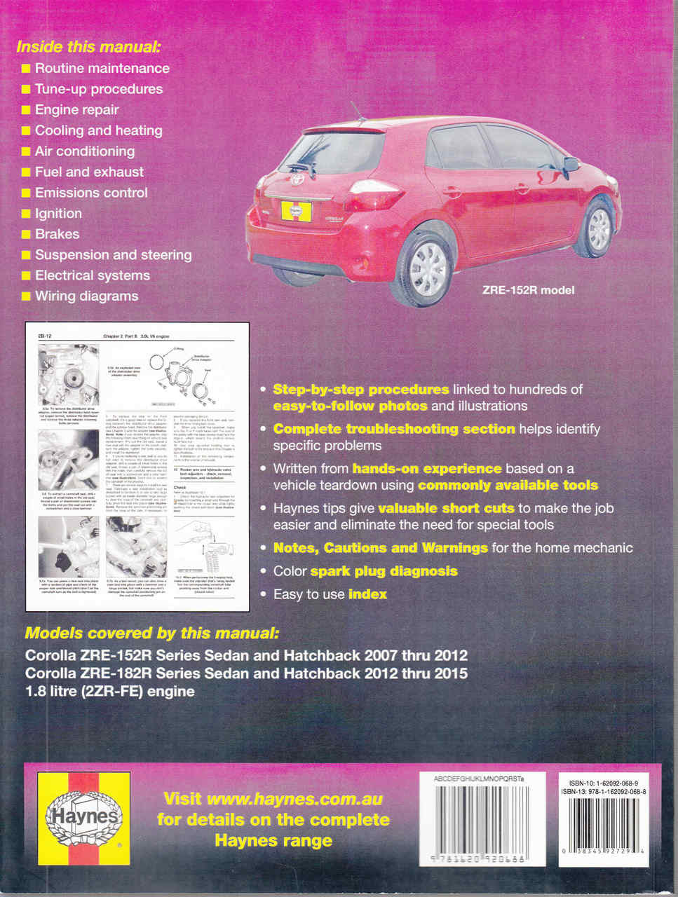 Toyota Corolla 1.8L workshop manual back cover with model notes and wiring diagrams