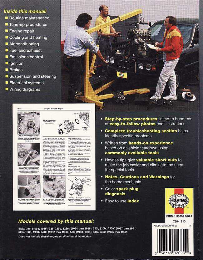 Automotive workshop manual open spread with vehicle system diagrams and service tips