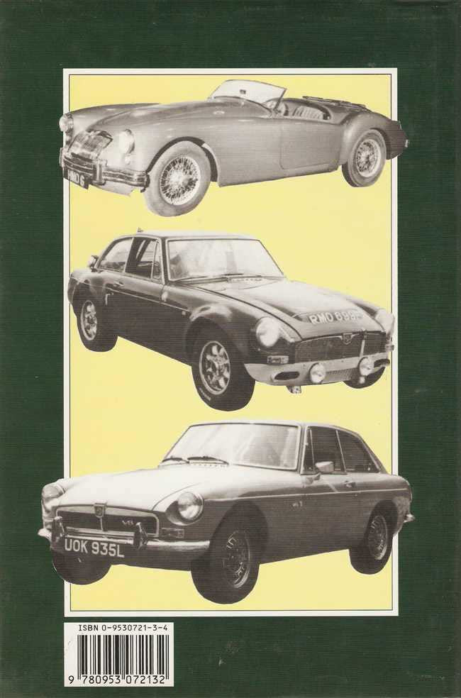 Automotive book reprint cover with three classic cars on a dark green background