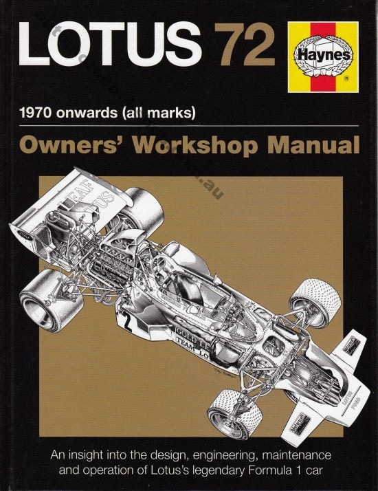 Lotus 72 owners workshop manual cover with Haynes logo and car diagram