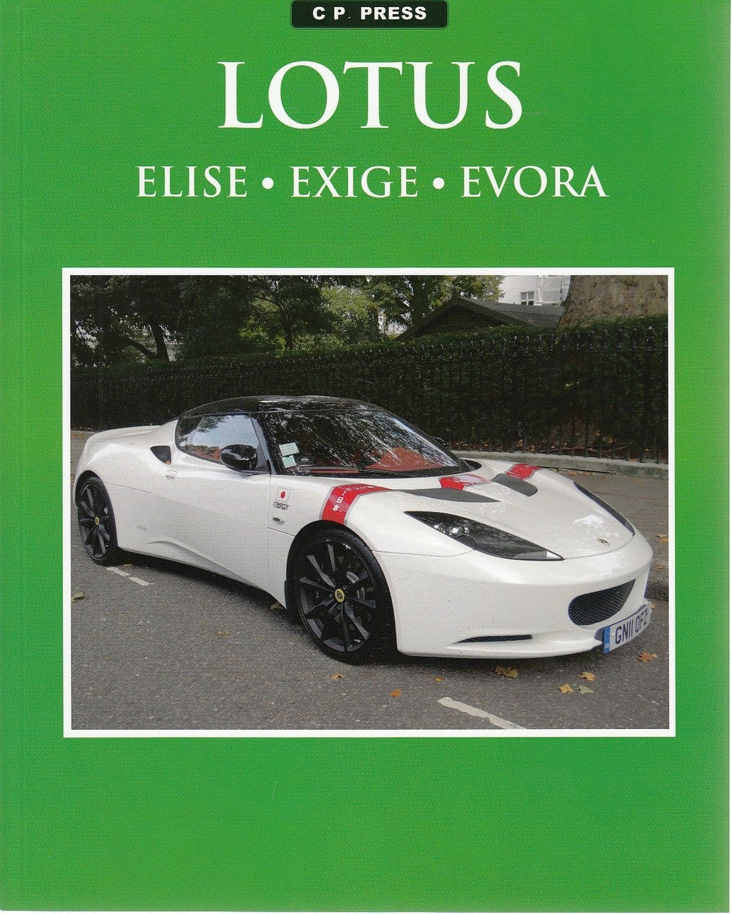 Lotus Elise Exige Evora book cover with white sports car photo and red decals